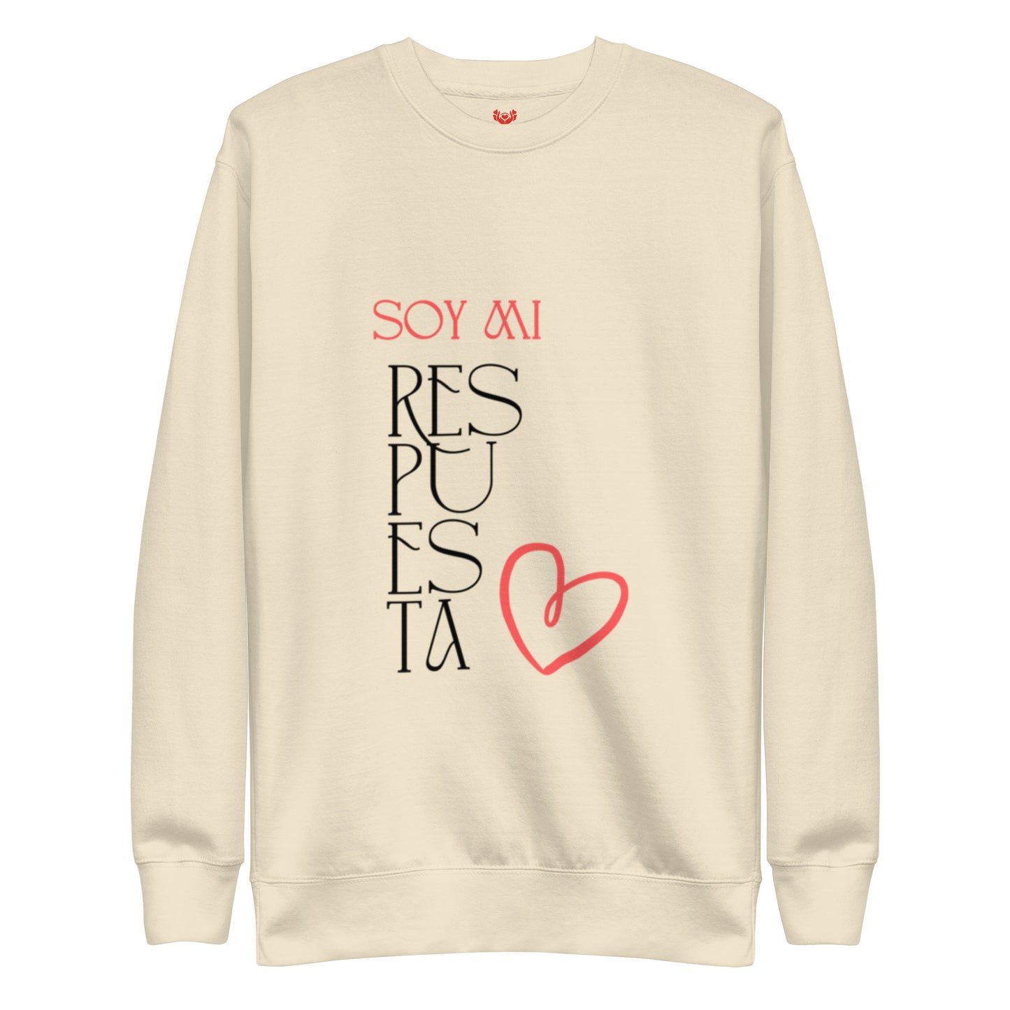 Detalle de tela suave y costuras de sudadera ‘Soy mi respuesta’ en bone, prenda consciente y amorosa