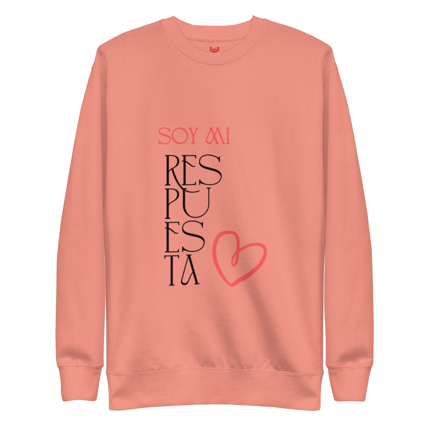 Detalle de tela suave y costuras de sudadera ‘Soy mi respuesta’ en dusty rose, prenda consciente y amorosa
