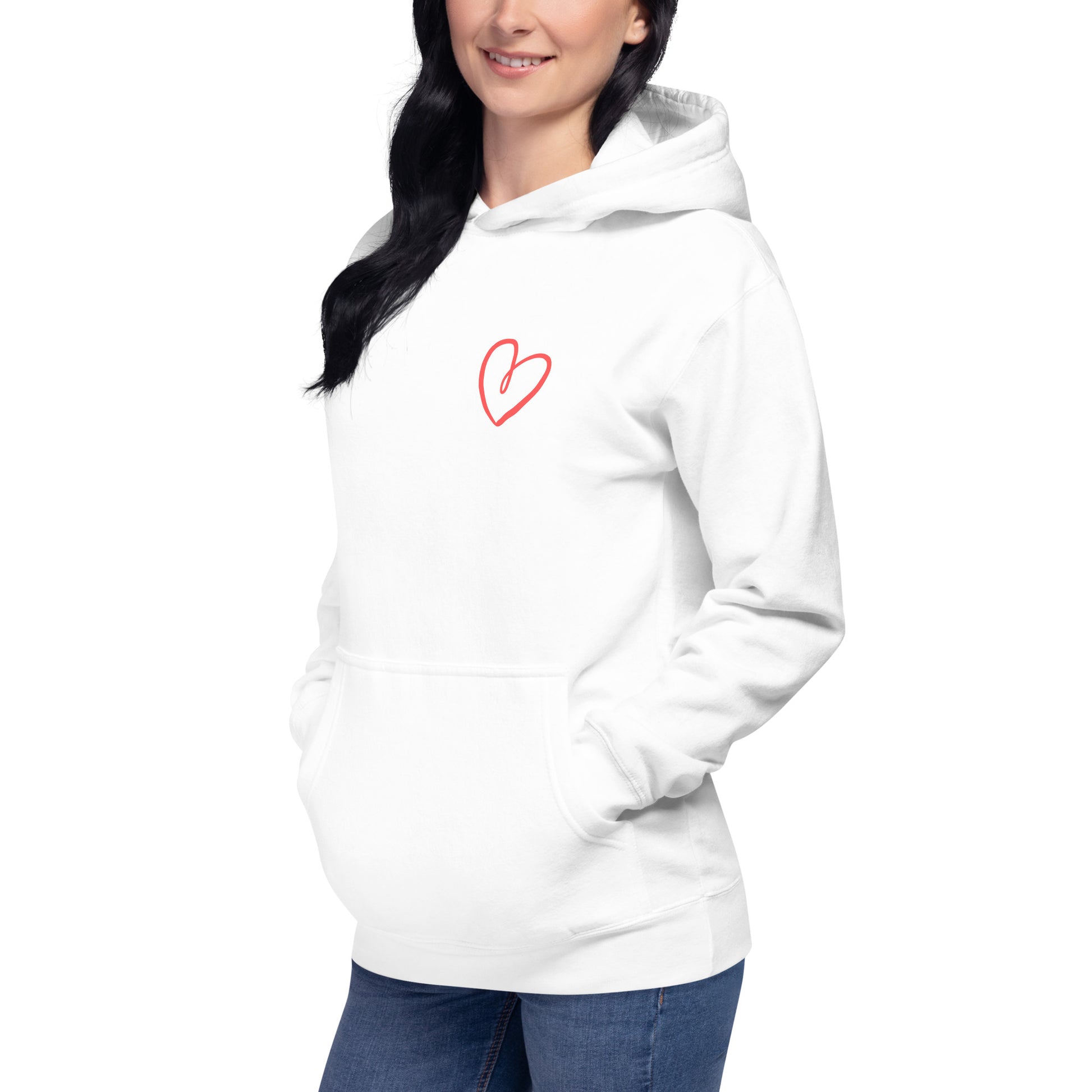 Sudadera con capucha mujer "Soy mi respuesta" color blanco, vista perfil delantero