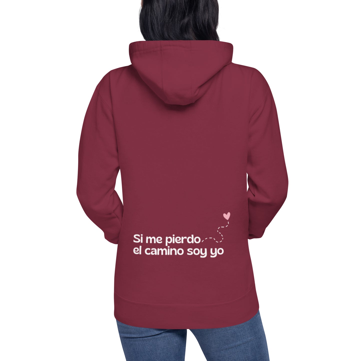 Espalda sudadera “Si me pierdo el camino, soy yo” color maroon, Amadíssima