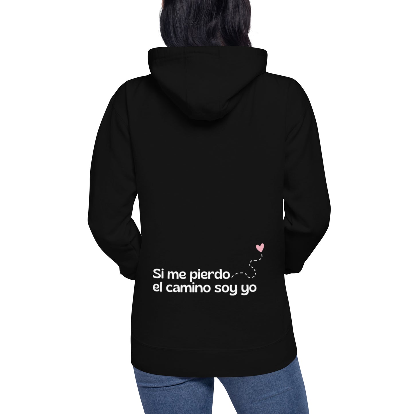Espalda sudadera “Si me pierdo el camino, soy yo” color negro, Amadíssima